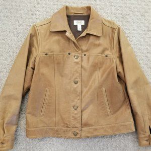 Talbots Petites Camel Brown Leather Jacket Fully Lined Petite Small